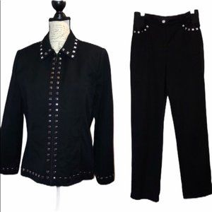 St John sport studded black pant suit size 6